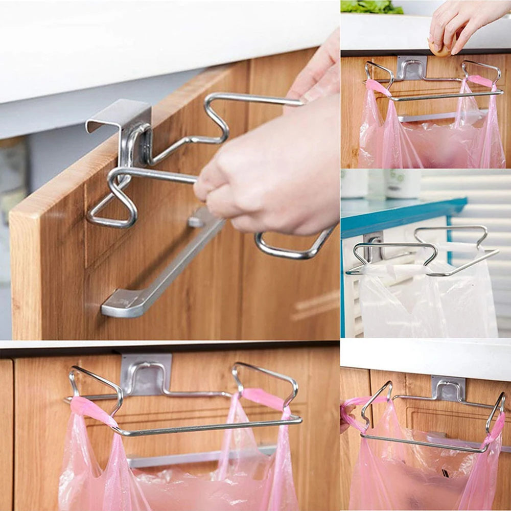 Convenient Hands-Free Kitchen Trash Bag Hanger - Durable Steel