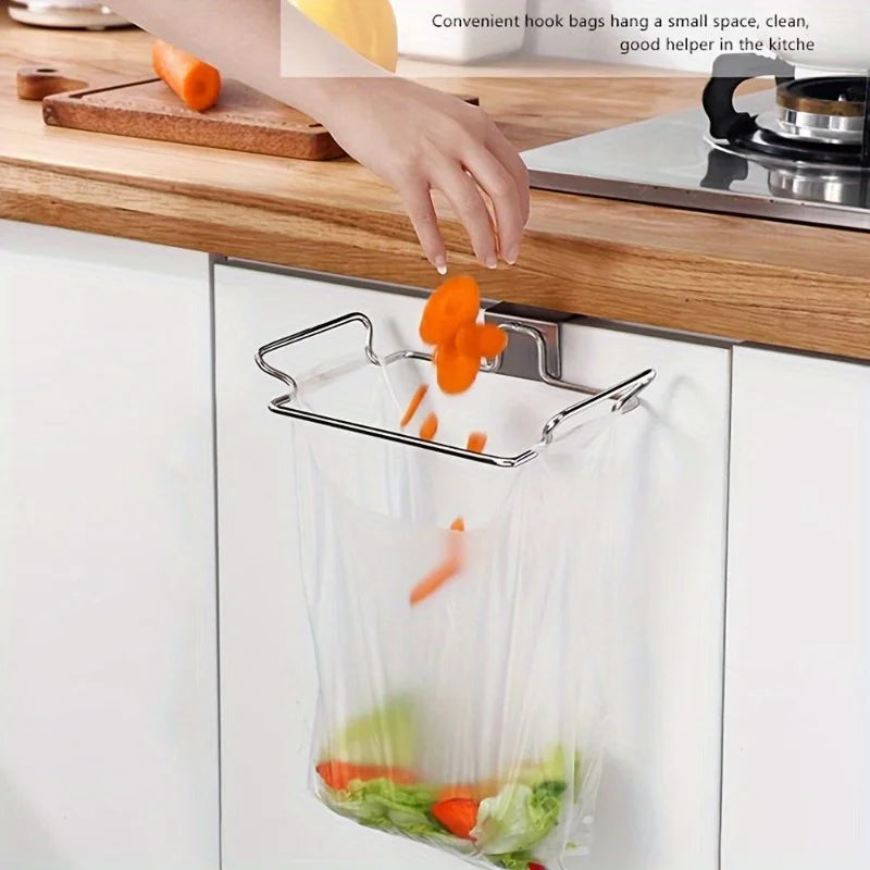 Convenient Hands-Free Kitchen Trash Bag Hanger - Durable Steel