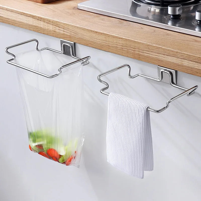 Convenient Hands-Free Kitchen Trash Bag Hanger - Durable Steel