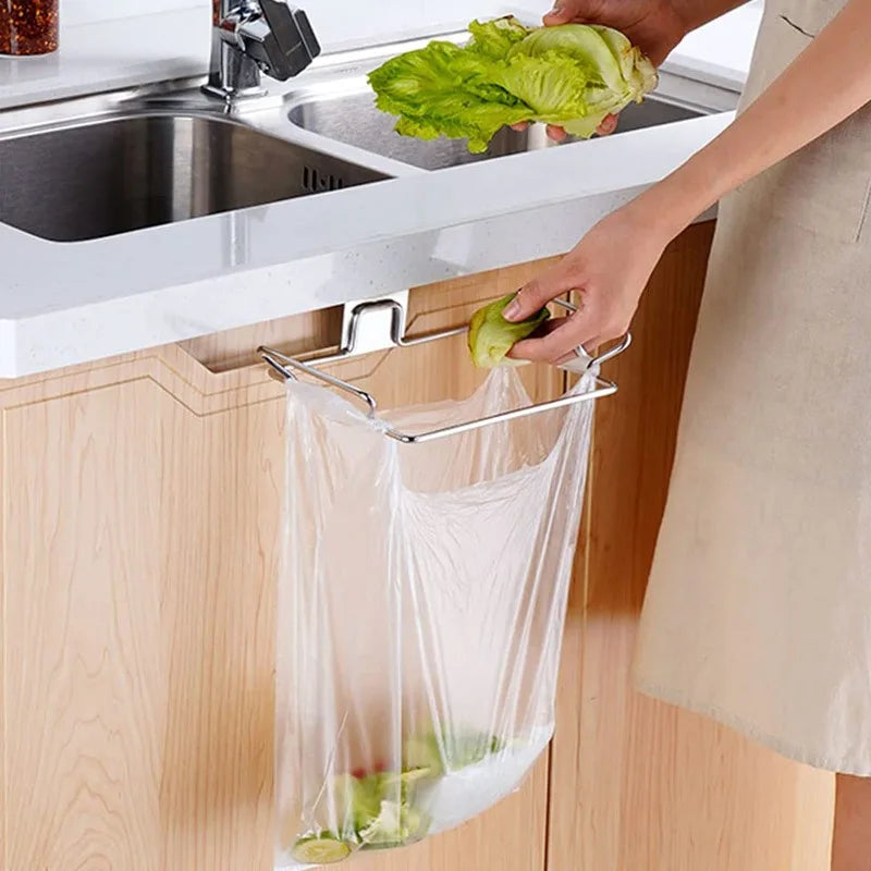 Convenient Hands-Free Kitchen Trash Bag Hanger - Durable Steel