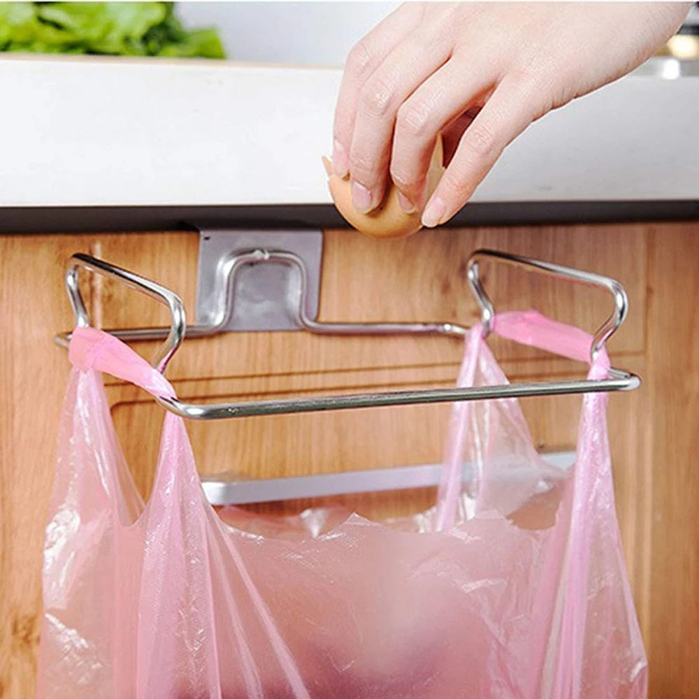 Convenient Hands-Free Kitchen Trash Bag Hanger - Durable Steel